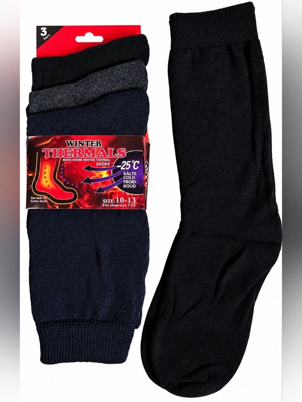 6 Pairs Men’s Winter Thermal Socks Heavy Warm Cold Weather Crew Socks Size 10-13